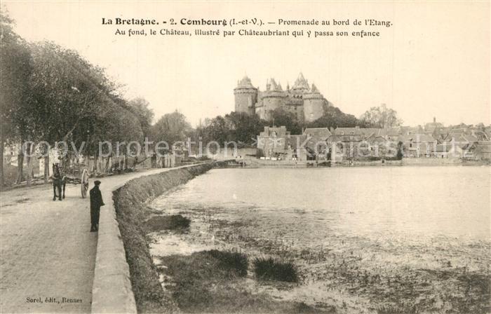Combourg Promenade au bord de l’Etang Au fond le Chateau illustre par Chateaubri