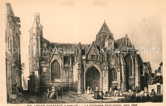 Guerande Eglise collégiale Saint Aubin vers 1840 Dessin Kuenstlerkarte