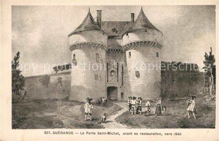Guerande La Porte Saint Michel avant sa restauration vers 1840 Dessin Kuenstlerk
