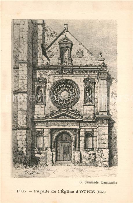 Othis Facade de l'Eglise Dessin Künstlerkarte