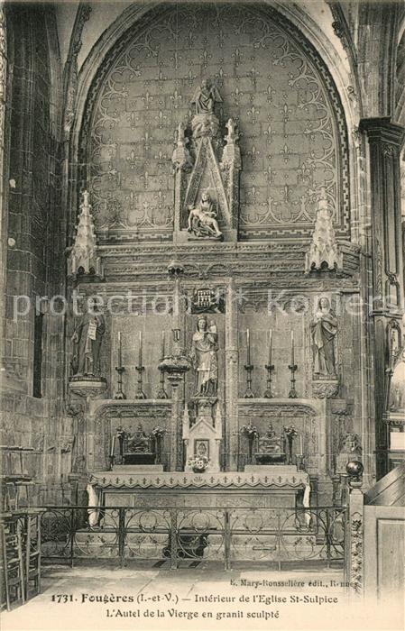 Fougeres Intérieur de l'Eglise Saint Sulpice Autel de la Vierge en granit sculpt