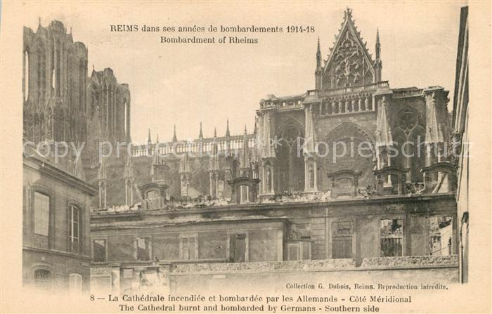 Reims Champagne Ardenne Bombardment Cathedrale incendiee par le