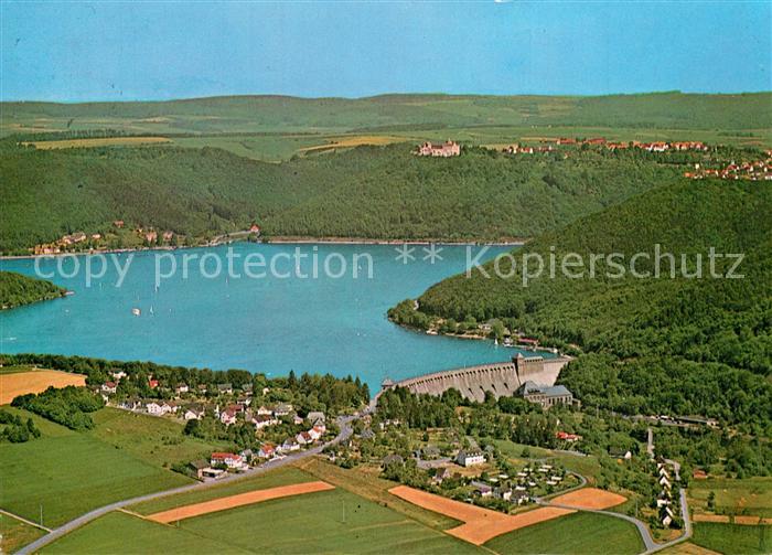 Edersee Fliegeraufnahme mit Sperrmauer Schloss und Stadt Waldeck