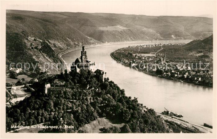 Marksburg Fliegeraufnahme bei Braubach mit Niederspay Rhein