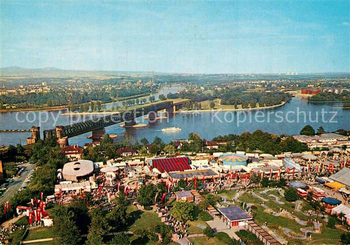 Mainz Rhein Mainzer Volkspark mit Mainmuendung Fliegeraufnahme