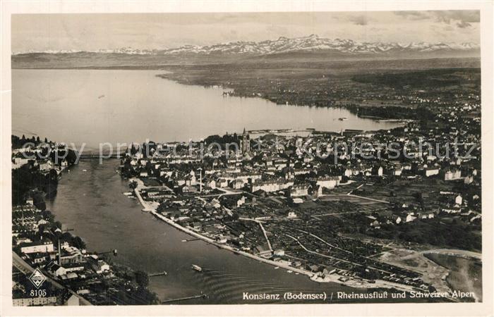 Konstanz Bodensee Rheinausfluss und Schweizer Alpen Fliegeraufnahme