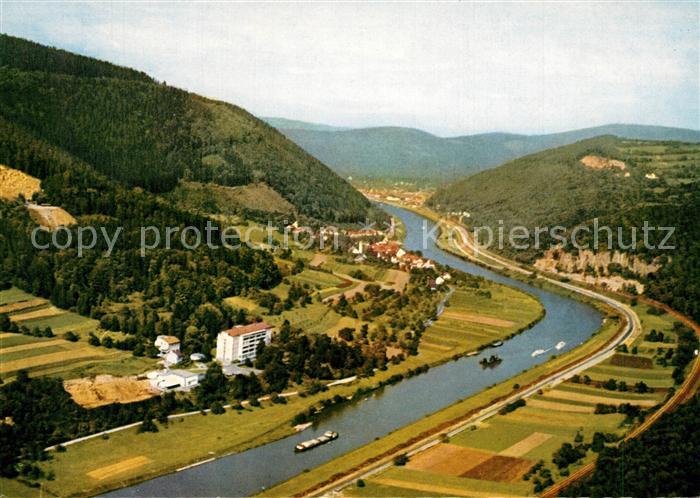 Neckartal Fliegeraufnahme mit Sanatorium Eberbach und Rockanau am Neckar