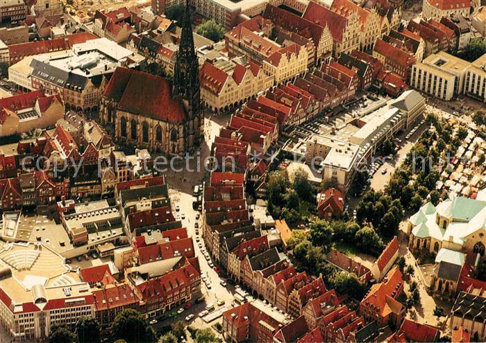Muenster Westfalen Fliegeraufnahme mit St Lambertikirche und Prinzipalmarkt