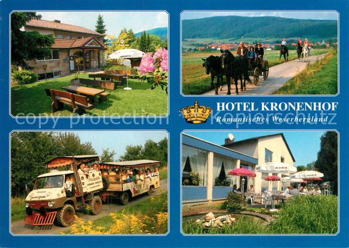 Oberweser Hessen Hotel Kronenhof Garten Unimogbahn Pferdekutsche
