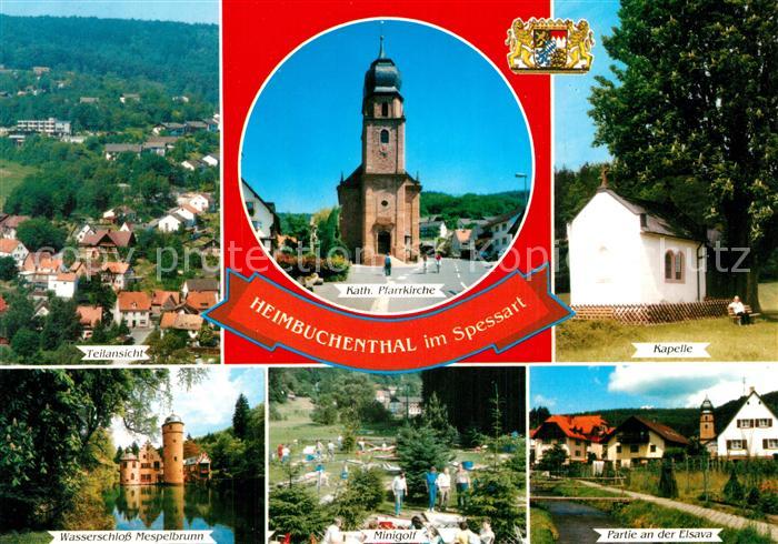 Heimbuchenthal Teilansicht Pfarrkirche Kapelle Minigolf Elsava Wasserschloss Mes
