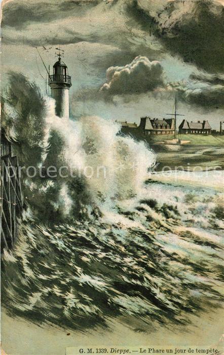 Dieppe 76 Le Phare un jour de tempete