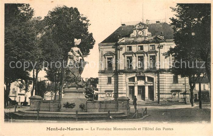 Mont-de-Marsan la Fontaine Monumentale et l’Hotel des Postes