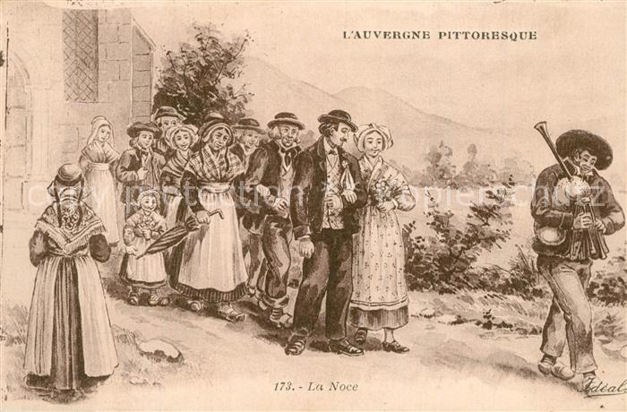 Auvergne Region La noce Hochzeit Dessin Kuenstlerkarte