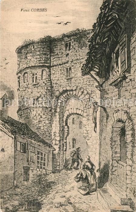 Cordes-sur-Ciel Vieux Cordes Chateau Dessin Kuenstlerkarte