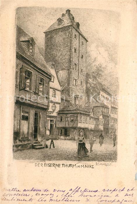 Mainz Rhein Der eiserne Turm Kuenstlerkarte