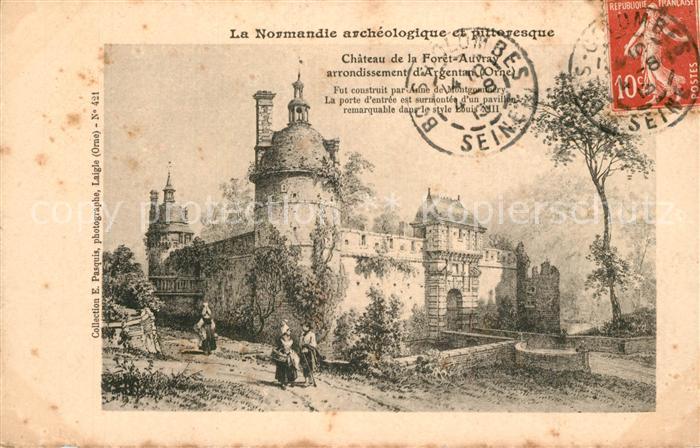 La Foret-Auvray Chateau Schloss Dessin Kuenstlerkarte