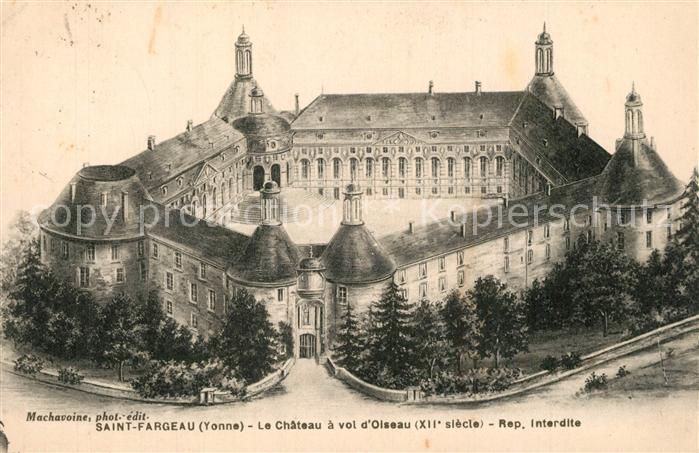 Saint-Fargeau Yonne Chateau a vol d oiseau XIIe siècle Dessin Kuenstlerkarte