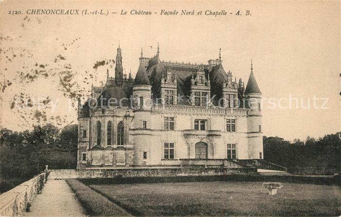 Chenonceaux Indre et Loire Chateau facade nord et la chapelle Schl