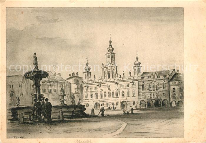 Budweis Ceske Budejowice Marktplatz Zeichnung