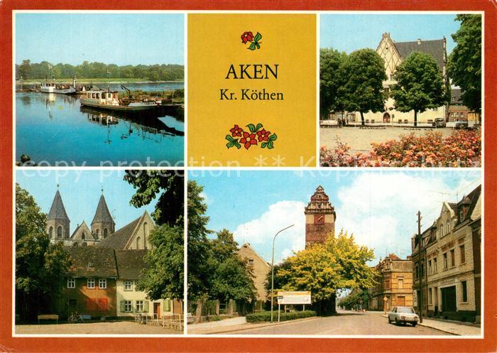 Aken Elbe Elbfaehre Friedensplatz Karl Mar Platz mit Koethener Turm