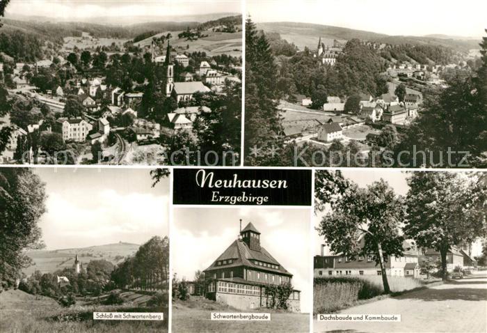 Neuhausen Marienberg Panorama Schloss mit Schwartenbergbaude Dachsbaude und Kamm