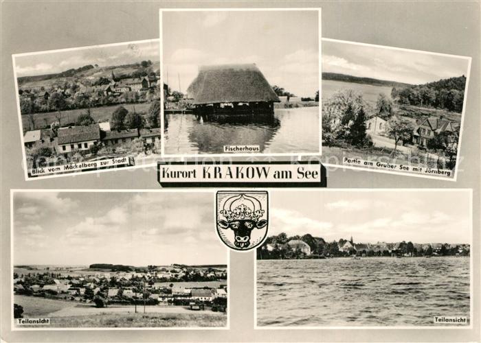 Krakow See Blick vom Moeckelberg Fischerhaus Gruber See mit Joernberg Teilansich