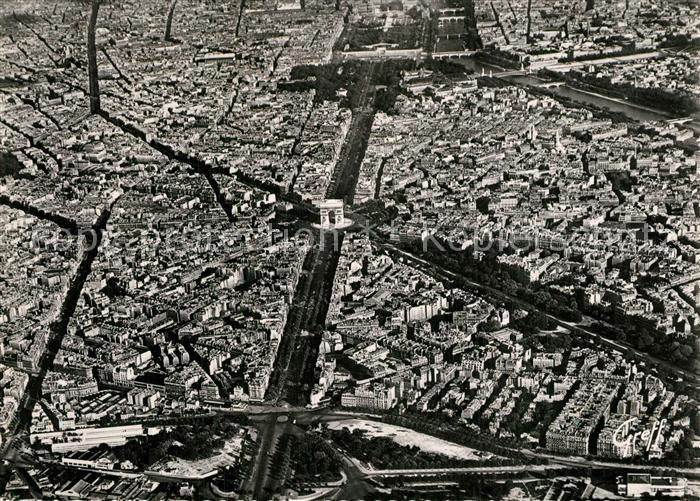 Paris Vue aerienne de la Porte Maillot Place et Arc de Triomphe Champs Elysees P