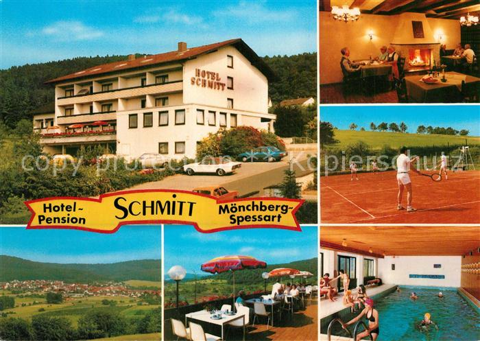 Moenchberg Spessart Hotel Pension Schmitt Gaststube Terrasse Hallenbad Tennispla