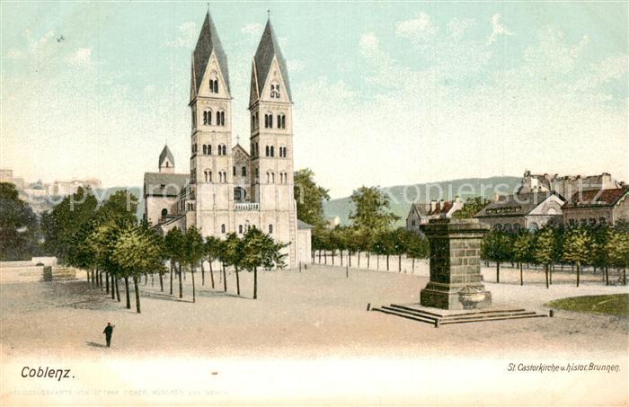Coblenz Koblenz St Castorkirche und histor Brunnen