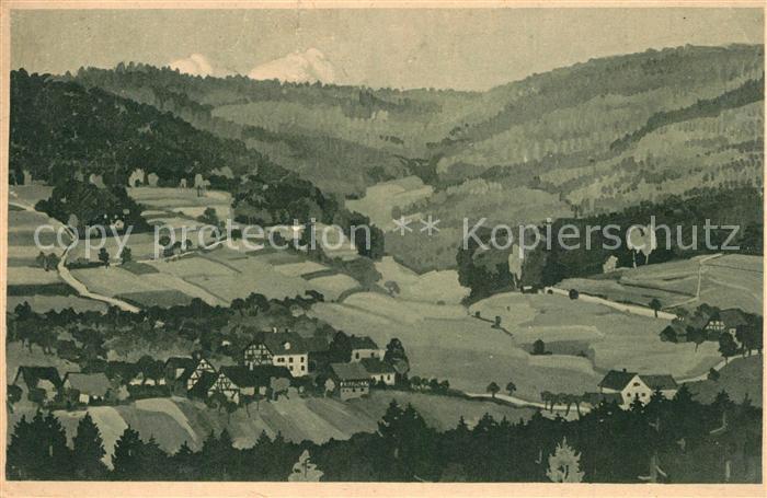 Luetzel Biebergemuend Panorama Pension Waldfriede Kuenstlerkarte