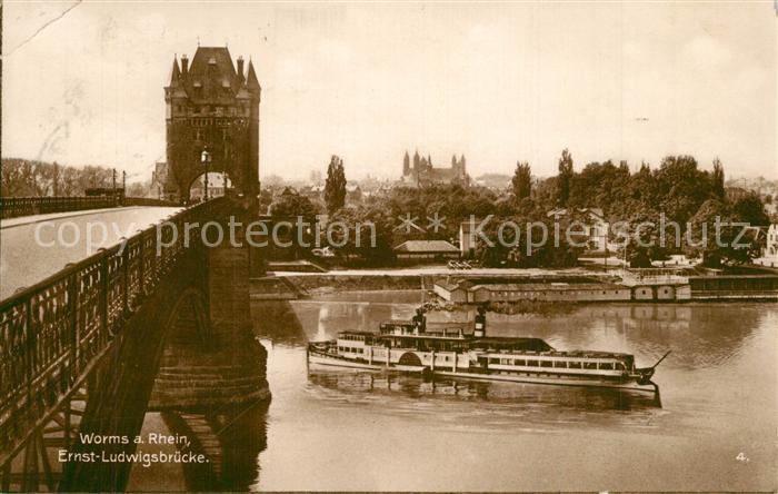 Worms Rhein Ernst Ludwigsbruecke Dampfer Trinks Postkarte