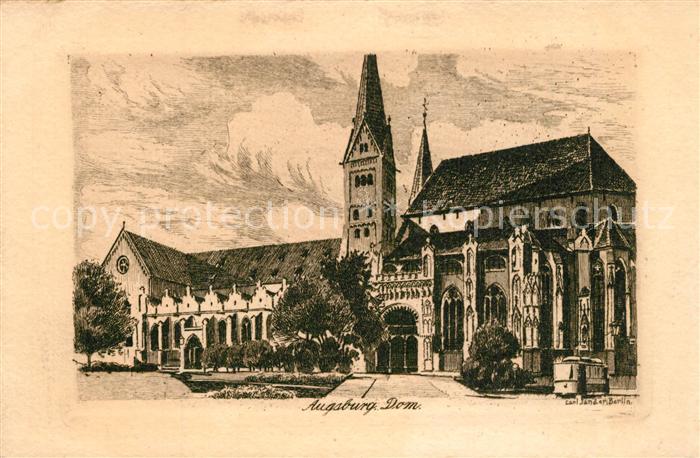 Augsburg Dom Kuenstlerkarte Handpressen-Kupferdruck