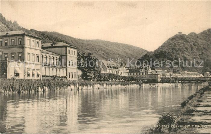 Bad Ems Kurhaus mit Bruecke Uferpartie an der Lahn