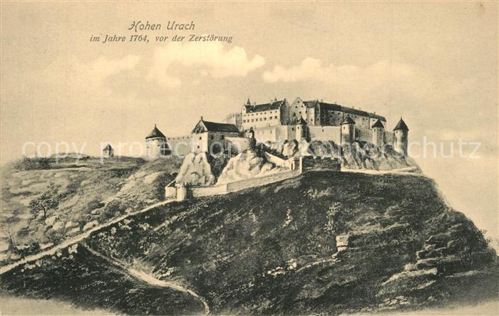 Urach Bad Schloss Hohen Urach anno 1764 vor der Zerstoerung Kuenstlerkarte