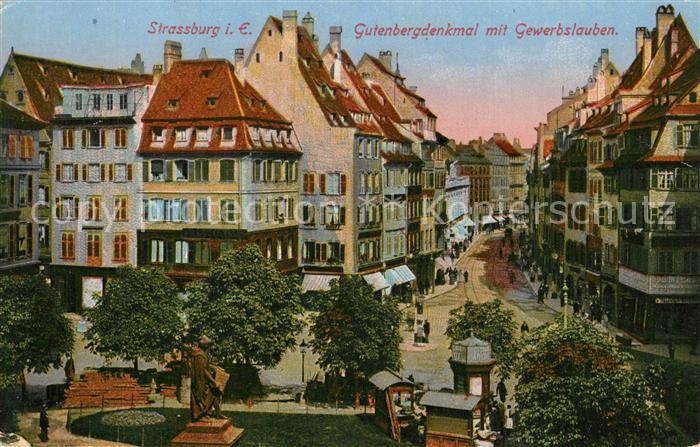 Strassburg Elsass Gutenbergdenkmal mit Gewerbslauben