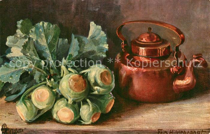 Verlag Tucks Oilette Nr. 848 Fritz Hildebrandt Stillleben Kohlrabi