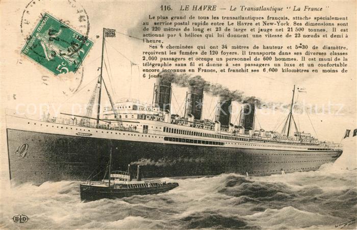 Dampfer Oceanliner Transatlantique La France Le Havre