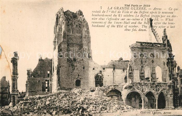 Arras Pas-de-Calais Grande Guerre Hôtel de Ville Beffroi Truemmer 1. Weltkrieg