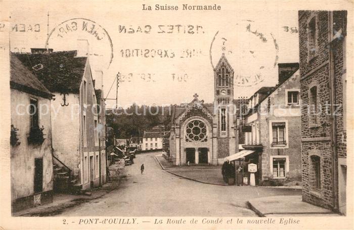Pont-d Ouilly Route de Condé et la nouvelle Eglise