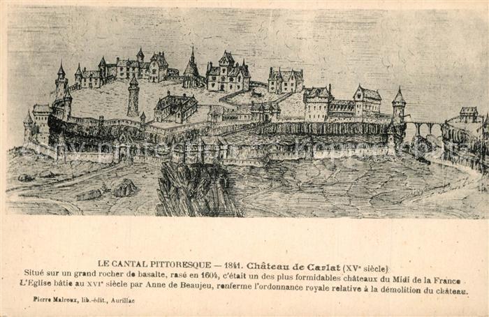 Carlat Chateau XVe siècle Dessin Kuenstlerkarte