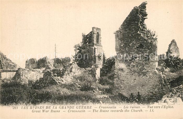 Craonnelle Ruines de la Grande Guerre vue vers l'Eglise Truemmer 1. Weltkrieg