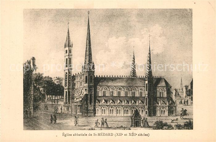 Soissons Aisne Eglise abbatiale de Saint Medard Dessin Kuenstlerkarte