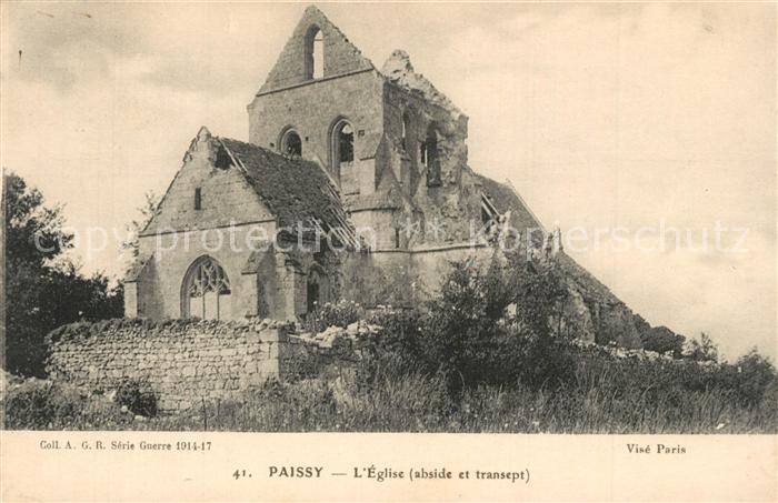 Paissy Eglise Ruines de la Grande Guerre Truemmer 1. Weltkrieg