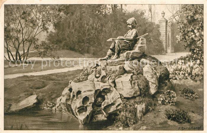 Karlsruhe Baden Stadtgarten Hirtenm?dchen K?nstlerkarte F. Bernhard