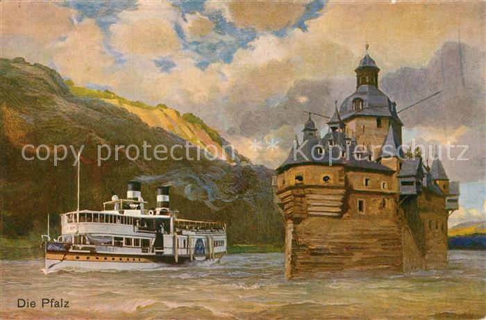 Kaub Die Pfalz Rheindampfschiffahrt K?nstlerkarte