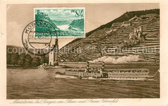 Bingen Rhein M?useturm Ruine Ehrenfels Dampfer