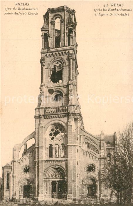 Reims Champagne Ardenne Eglise Saint-Andre apres les Bombardements