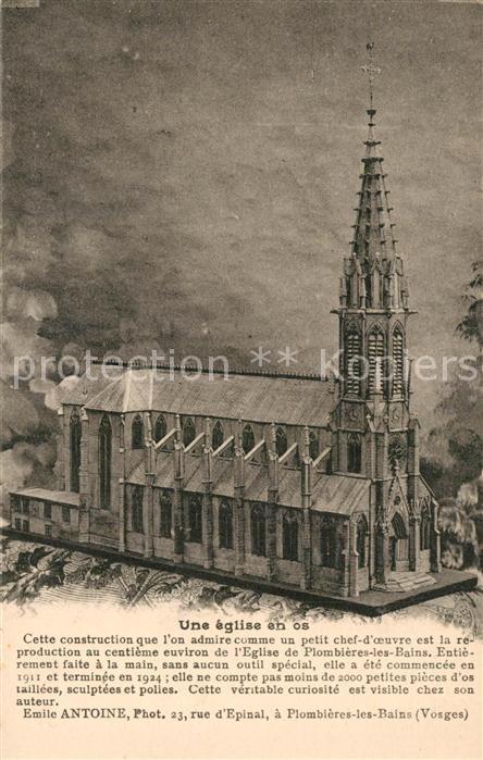 Plombieres-les-Bains Vosges Une Eglise en os Dessin Künstlerkarte
