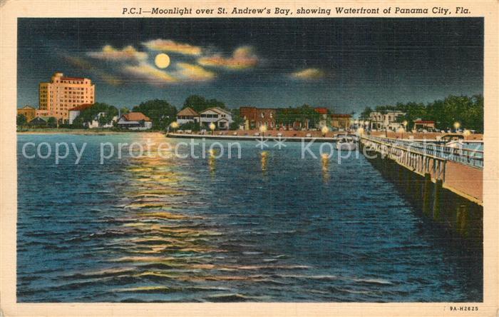 Panama City Florida Moonlight over St Andrew's Bay Waterfront