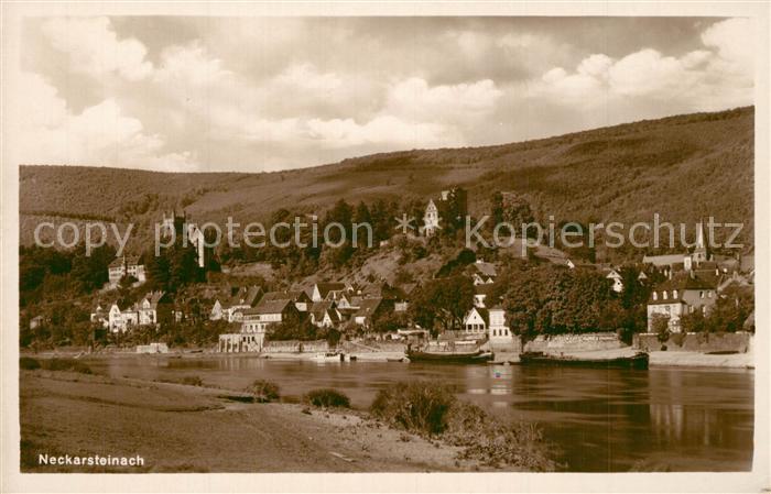 Neckarsteinach Blick ueber den Neckar zur Stadt